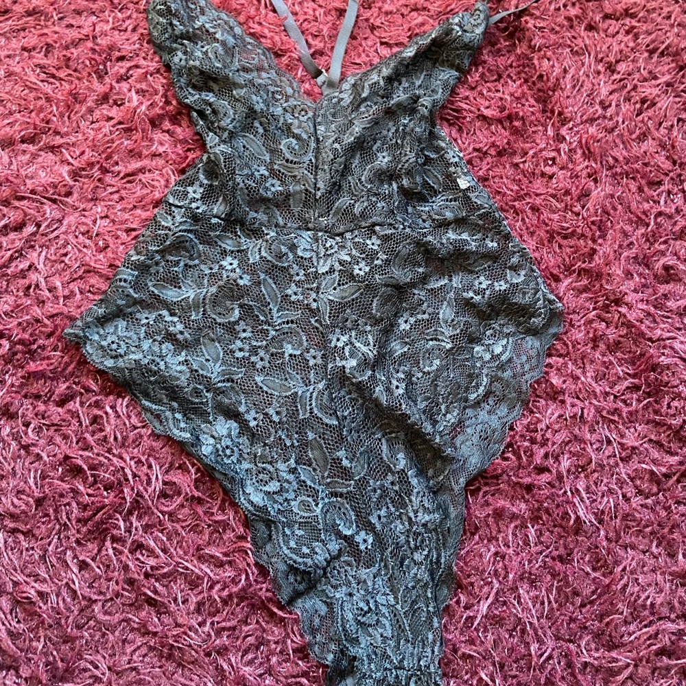 Black lace teddy with collar